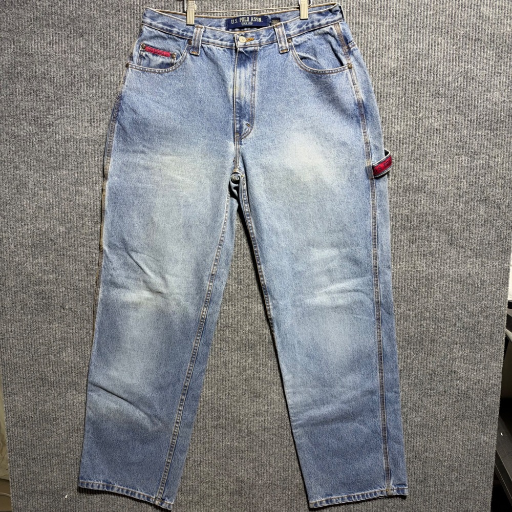 Vintage US Polo Assn Carpenter Jeans Mens 34 Blue Light Wash Denim Workwear